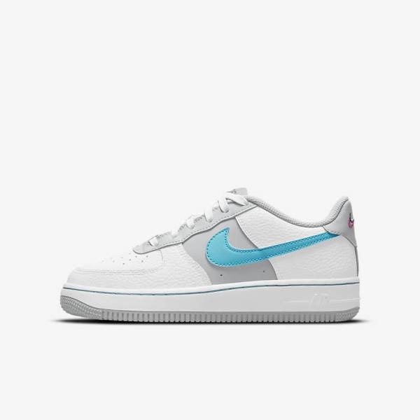 Nike Air Force 1 EMB Older Sneakers Kinder Weiß Grau Türkis Blau | NK805REF