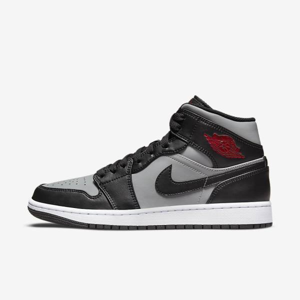 Nike Air Jordan 1 Mid Jordan Schuhe Herren Schwarz Grau Weiß Rot | NK386FNL