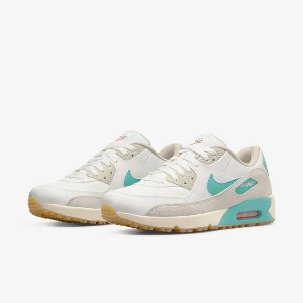 Nike Air Max 90 G Golfschuhe Herren Weiß Hellbraun Türkis | NK027KHL