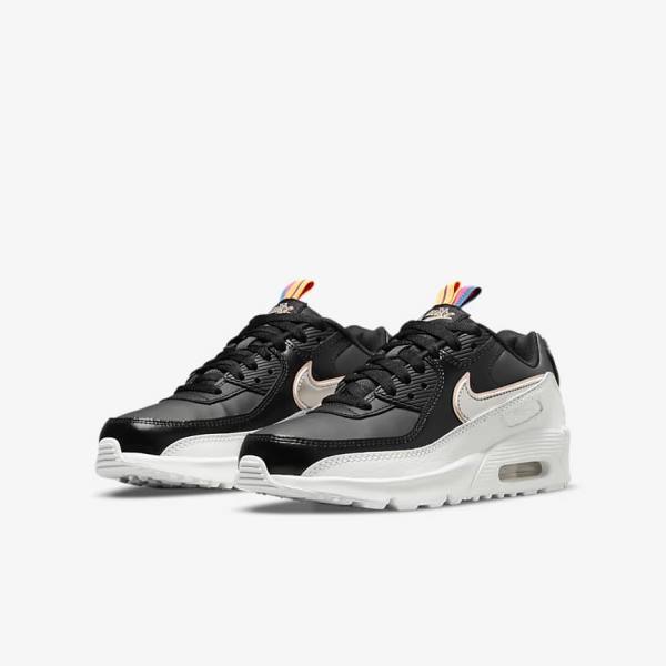 Nike Air Max 90 LTR SE Older Sneakers Kinder Schwarz Weiß Metal Blau Grau | NK517BOM