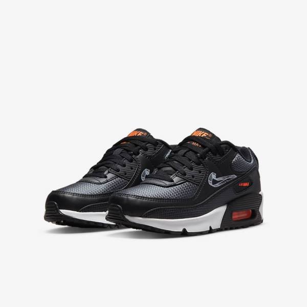 Nike Air Max 90 Older Sneakers Kinder Schwarz Orange Grau Weiß | NK825LVA