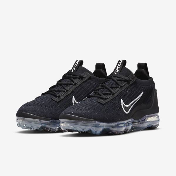 Nike Air VaporMax 2021 FK Sneakers Damen Schwarz Metal Silber Weiß | NK215ZPU