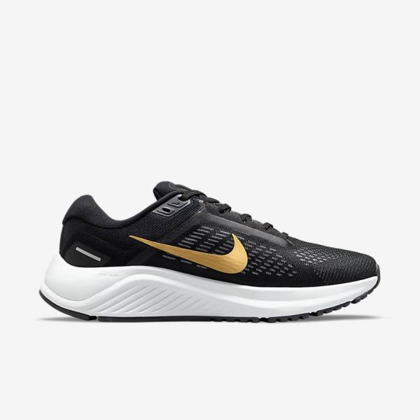 Nike Air Zoom Structure 24 Straßen Laufschuhe Damen Schwarz Dunkelgrau Metal Gold | NK084BPX