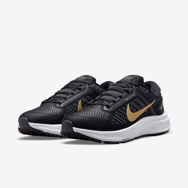 Nike Air Zoom Structure 24 Straßen Laufschuhe Damen Schwarz Dunkelgrau Metal Gold | NK084BPX