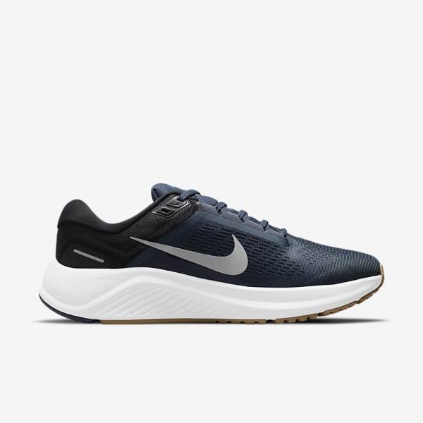 Nike Air Zoom Structure 24 Straßen Laufschuhe Herren Blau Schwarz Dunkelschwarz Grau | NK652VKR