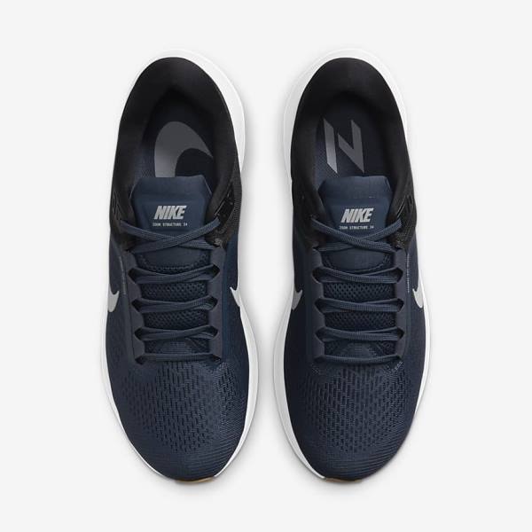 Nike Air Zoom Structure 24 Straßen Laufschuhe Herren Blau Schwarz Dunkelschwarz Grau | NK652VKR