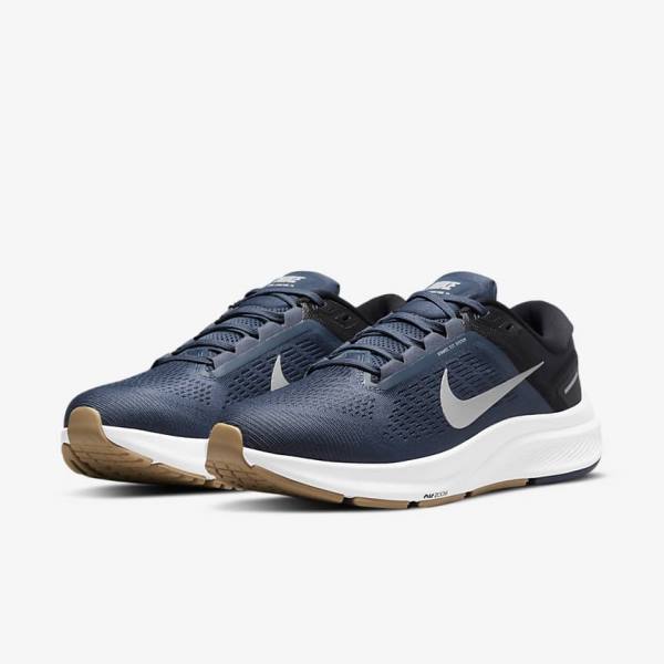 Nike Air Zoom Structure 24 Straßen Laufschuhe Herren Blau Schwarz Dunkelschwarz Grau | NK652VKR