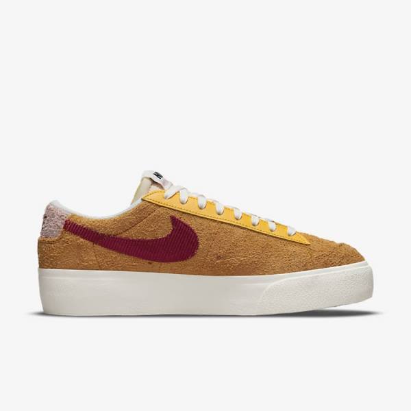 Nike Blazer Low Plattform Sneakers Damen Gold Rosa Bordeaux | NK130GAB