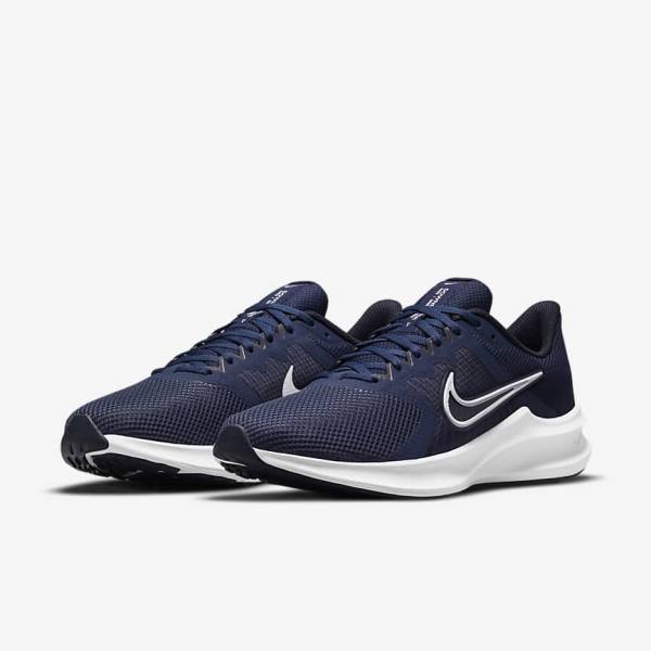 Nike Downshifter 11 Straßen Laufschuhe Herren Navy Dunkelschwarz Weiß | NK547IWF