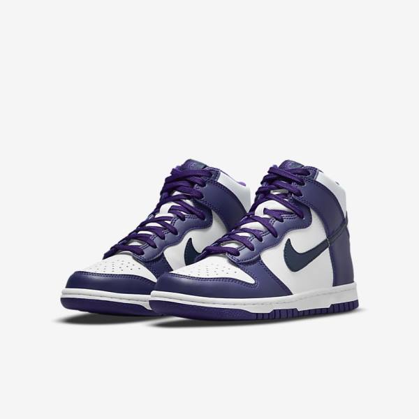 Nike Dunk High Older Sneakers Kinder Weiß Lila Navy | NK564RJW