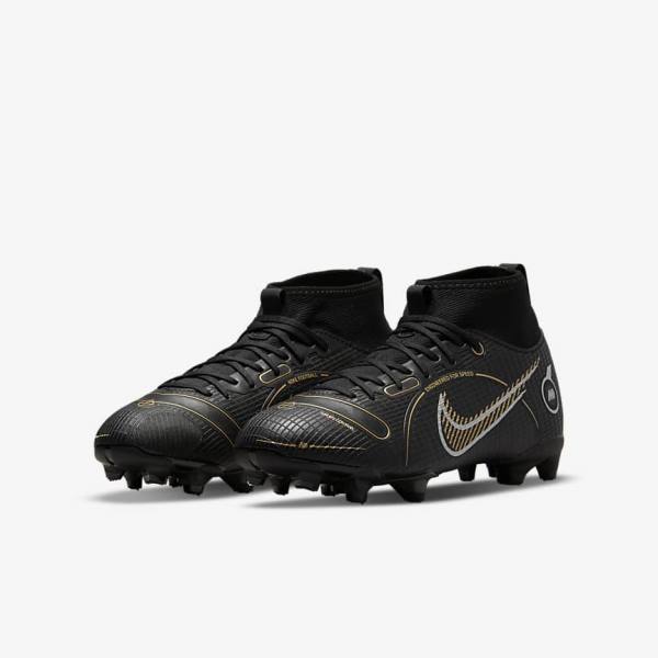 Nike Jr. Mercurial Superfly 8 Academy MG Older Multi-Ground Fußballschuhe Kinder Schwarz Metal Silber Grau Metal Gold | NK574PAI