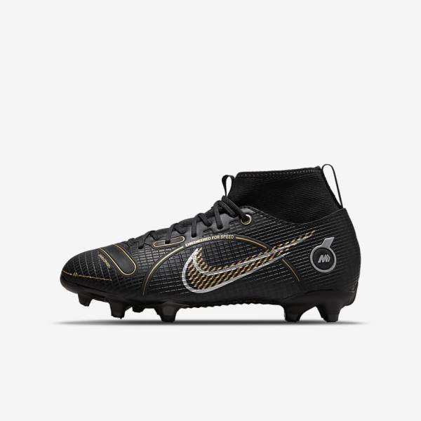 Nike Jr. Mercurial Superfly 8 Academy MG Older Multi-Ground Fußballschuhe Kinder Schwarz Metal Silber Grau Metal Gold | NK574PAI