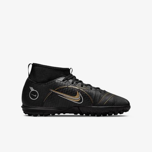 Nike Jr. Mercurial Superfly 8 Academy TF Older Turf Fußballschuhe Kinder Schwarz Metal Silber Grau Metal Gold | NK139BJV