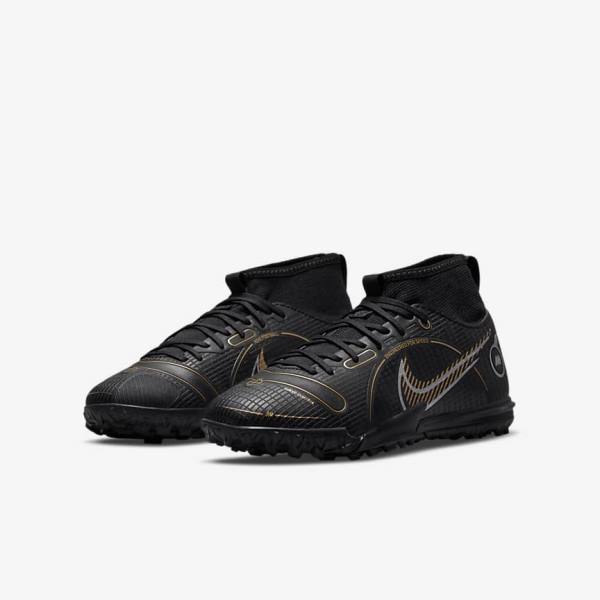 Nike Jr. Mercurial Superfly 8 Academy TF Older Turf Fußballschuhe Kinder Schwarz Metal Silber Grau Metal Gold | NK139BJV