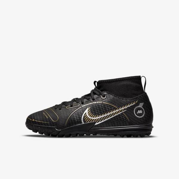 Nike Jr. Mercurial Superfly 8 Academy TF Older Turf Fußballschuhe Kinder Schwarz Metal Silber Grau Metal Gold | NK139BJV