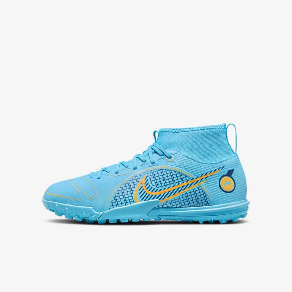 Nike Jr. Mercurial Superfly 8 Academy TF Older Turf Fußballschuhe Kinder Blau Orange | NK943JXO