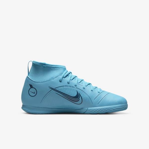 Nike Jr. Mercurial Superfly 8 Club IC Older Indoor-Court Fußballschuhe Kinder Blau Orange | NK846DRE