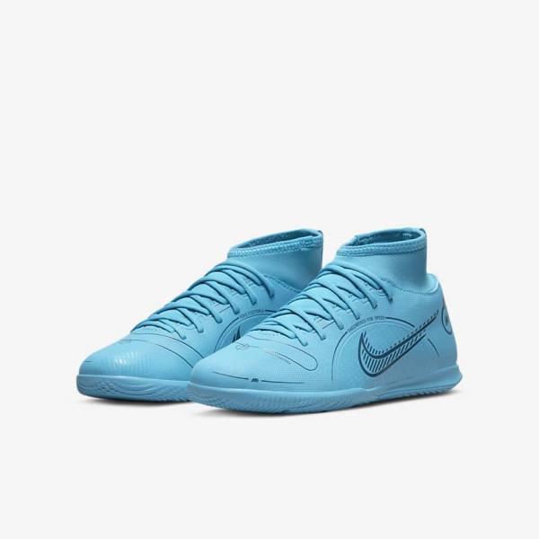 Nike Jr. Mercurial Superfly 8 Club IC Older Indoor-Court Fußballschuhe Kinder Blau Orange | NK846DRE