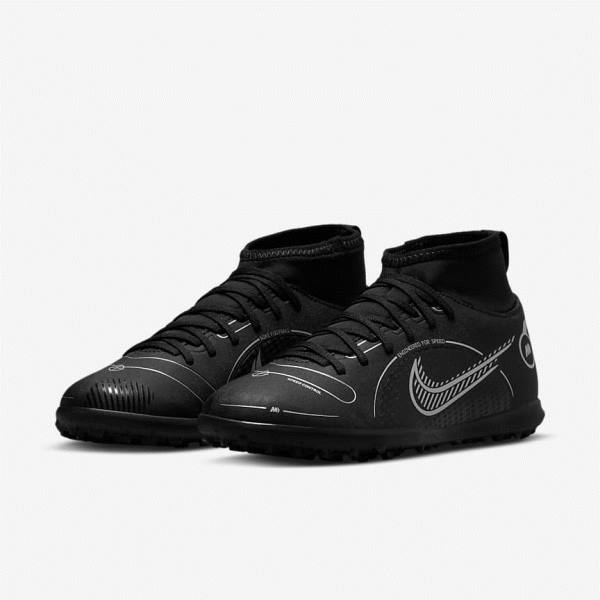 Nike Jr. Mercurial Superfly 8 Club TF Older Turf Fußballschuhe Kinder Schwarz Grau Metal Silber | NK139TSG