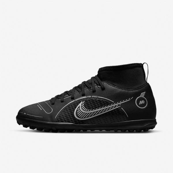 Nike Jr. Mercurial Superfly 8 Club TF Older Turf Fußballschuhe Kinder Schwarz Grau Metal Silber | NK139TSG