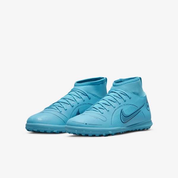 Nike Jr. Mercurial Superfly 8 Club TF Older Turf Fußballschuhe Kinder Blau Orange | NK480YPH