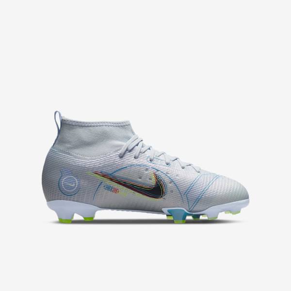 Nike Jr. Mercurial Superfly 8 Pro FG Younger and Older Firm-Grounds Fußballschuhe Kinder Grau Hellblau | NK742CTM