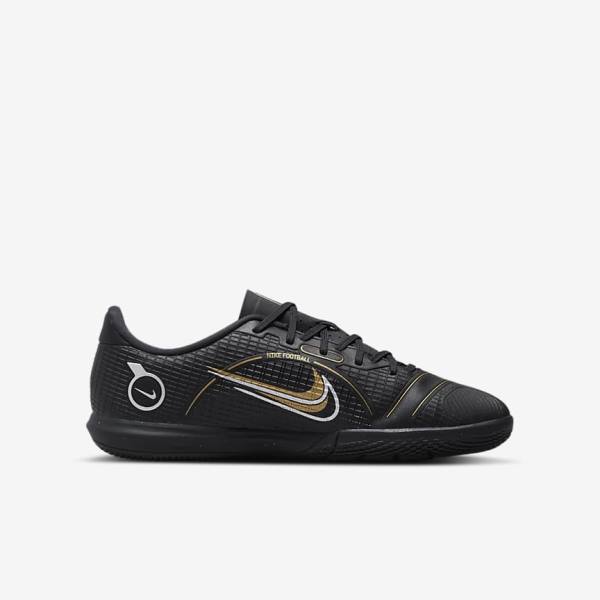 Nike Jr. Mercurial Vapor 14 Academy IC Older Indoor Court Fußballschuhe Kinder Schwarz Metal Silber Grau Metal Gold | NK981LCH