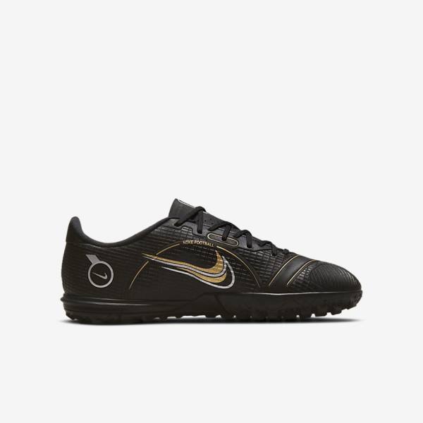 Nike Jr. Mercurial Vapor 14 Academy TF Older Kids Turf Fußballschuhe Kinder Schwarz Metal Silber Grau Metal Gold | NK915AIS