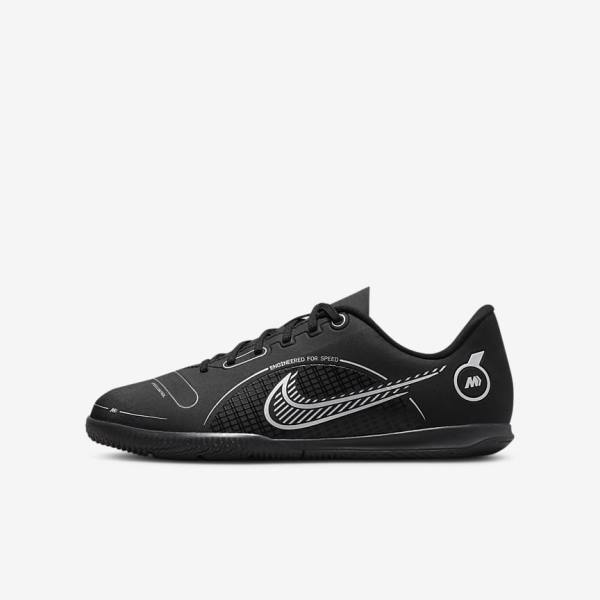 Nike Jr. Mercurial Vapor 14 Club IC Older Indoor Court Fußballschuhe Kinder Schwarz Grau Metal Silber | NK934BWJ