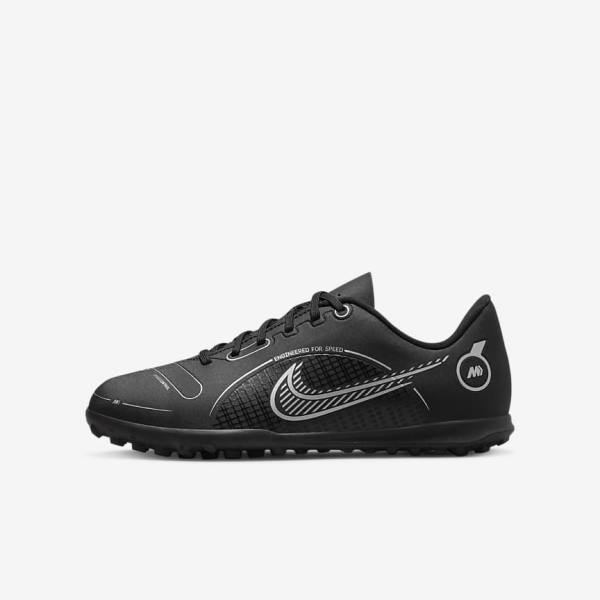 Nike Jr. Mercurial Vapor 14 Club TF Older Kids Turf Fußballschuhe Kinder Schwarz Grau Metal Silber | NK291ZJN