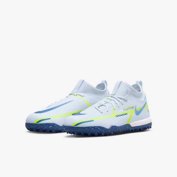 Nike Jr. Phantom GT2 Academy Dynamic Fit TF Older Turf Fußballschuhe Kinder Grau Hellblau Dunkelblau | NK486UAK