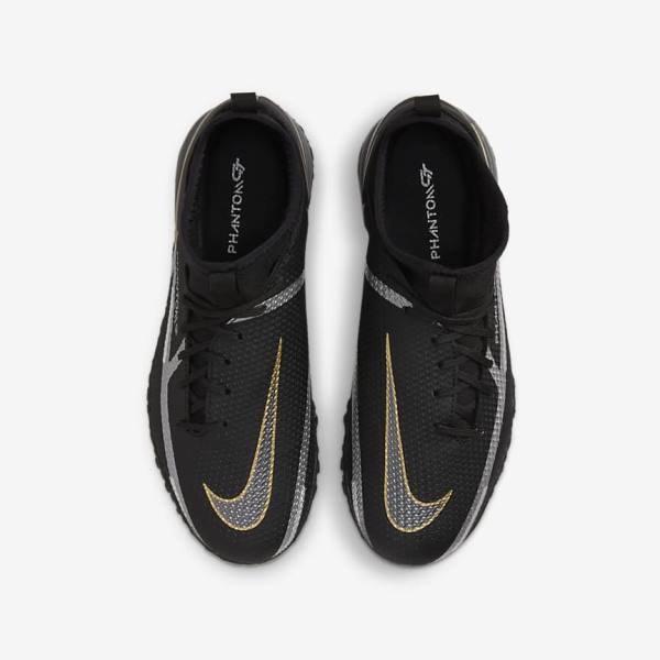 Nike Jr. Phantom GT2 Academy Dynamic Fit TF Older Turf Fußballschuhe Kinder Schwarz Metal Gold Dunkelgrau Metal Dunkelgrau | NK745MNK