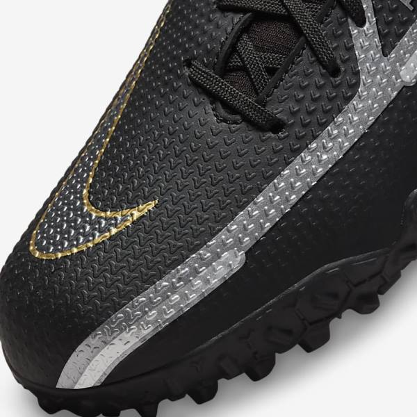 Nike Jr. Phantom GT2 Academy Dynamic Fit TF Older Turf Fußballschuhe Kinder Schwarz Metal Gold Dunkelgrau Metal Dunkelgrau | NK745MNK