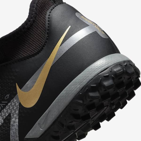 Nike Jr. Phantom GT2 Academy Dynamic Fit TF Older Turf Fußballschuhe Kinder Schwarz Metal Gold Dunkelgrau Metal Dunkelgrau | NK745MNK