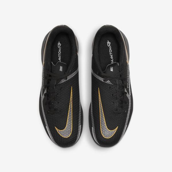 Nike Jr. Phantom GT2 Academy IC Older Indoor Court Fußballschuhe Kinder Schwarz Metal Gold Dunkelgrau Metal Dunkelgrau | NK971YWM