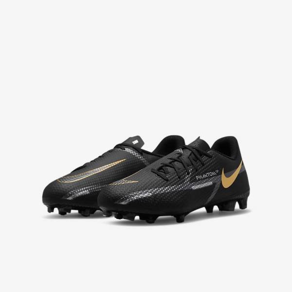 Nike Jr. Phantom GT2 Academy MG Older Multi-Ground Fußballschuhe Kinder Schwarz Metal Gold Dunkelgrau Metal Dunkelgrau | NK204XCP