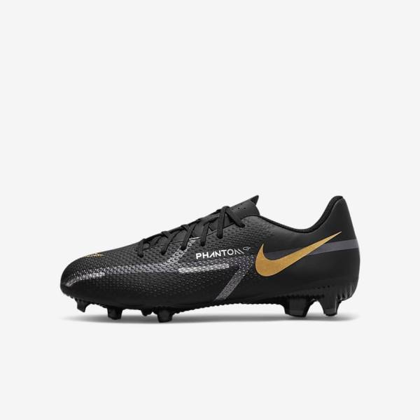 Nike Jr. Phantom GT2 Academy MG Older Multi-Ground Fußballschuhe Kinder Schwarz Metal Gold Dunkelgrau Metal Dunkelgrau | NK204XCP