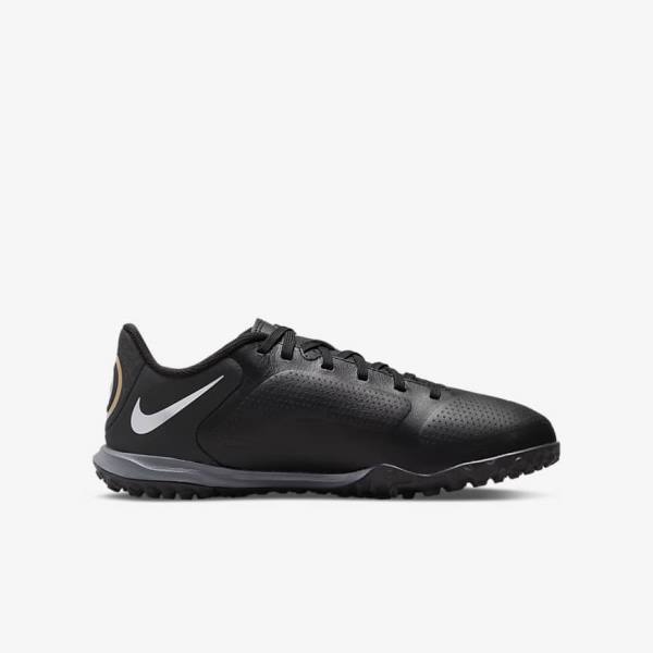 Nike Jr. Tiempo Legend 9 Academy TF Older Turf Fußballschuhe Kinder Schwarz Dunkelgrau Metal Gold Schwarz | NK506EMQ