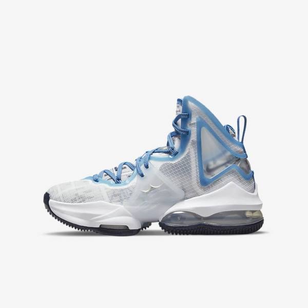 Nike LeBron 19 Older Basketballschuhe Kinder Weiß Blau | NK194QUK