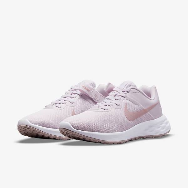 Nike Revolution 6 FlyEase Next Nature Easy On-Off Straßen Laufschuhe Damen Helllila Weiß | NK498MRV