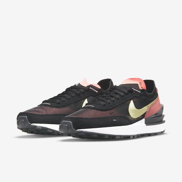 Nike Waffle One Sneakers Damen Schwarz Rot Hellgrün | NK265DGS