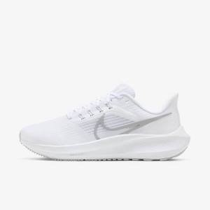 Nike Air Zoom Pegasus 39 Straßen Laufschuhe Damen Weiß Platin Grau Metal Silber | NK321FZM