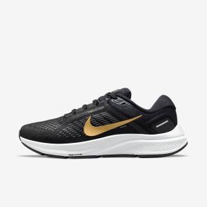 Nike Air Zoom Structure 24 Straßen Laufschuhe Damen Schwarz Dunkelgrau Metal Gold | NK084BPX