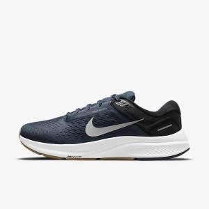 Nike Air Zoom Structure 24 Straßen Laufschuhe Herren Blau Schwarz Dunkelschwarz Grau | NK652VKR