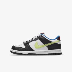 Nike Dunk Low Older Sneakers Kinder Weiß Schwarz Blau Hellzitrone | NK179CWM