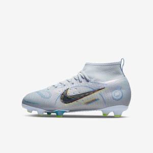 Nike Jr. Mercurial Superfly 8 Pro FG Younger and Older Firm-Grounds Fußballschuhe Kinder Grau Hellblau | NK742CTM