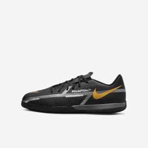 Nike Jr. Phantom GT2 Academy IC Older Indoor Court Fußballschuhe Kinder Schwarz Metal Gold Dunkelgrau Metal Dunkelgrau | NK971YWM