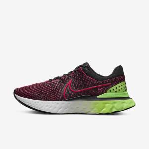 Nike React Infinity Run Flyknit 3 Straßen Laufschuhe Herren Schwarz Grün Rot | NK518ENI