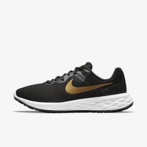 Nike Revolution 6 Next Nature Straßen Laufschuhe Herren Schwarz Weiß Metal Gold | NK421NFH