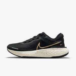 Nike ZoomX Invincible Run Flyknit Straßen Laufschuhe Damen Schwarz Metal Gold | NK751DNQ